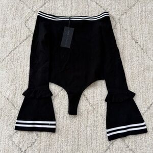 Kendall + Kylie Black Off-Shoulder Bodysuit with Flared Sleeves